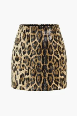 Sequin Leopard Print Mini Skirt