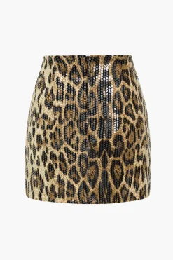 Sequin Leopard Print Mini Skirt