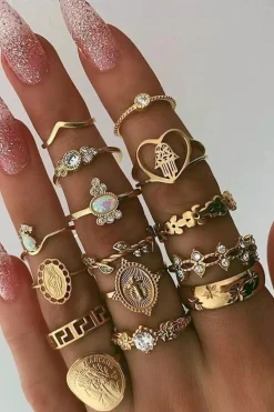 Set of 15 Pc Rhinestone Rings