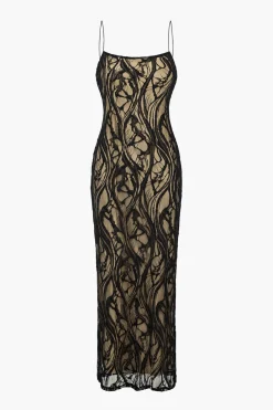 Sheer Lace Embroidered Slip Maxi Dress
