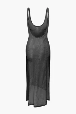 Sheer Mesh Slit Cover-up Dress