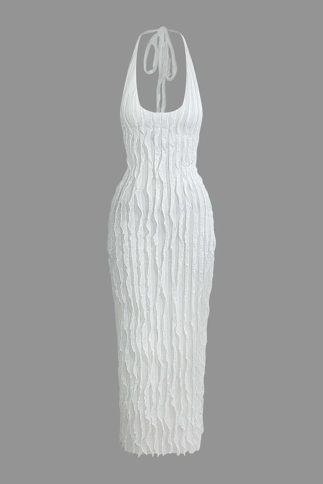 Sheer Ruffle Texture Halter Backless Maxi Dress