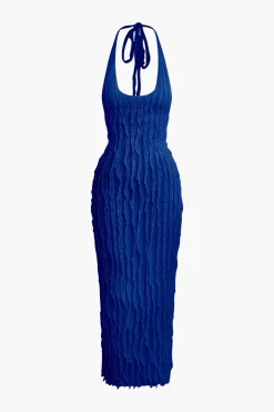 Sheer Ruffle Texture Halter Backless Maxi Dress