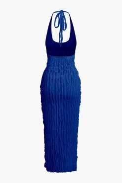 Sheer Ruffle Texture Halter Backless Maxi Dress