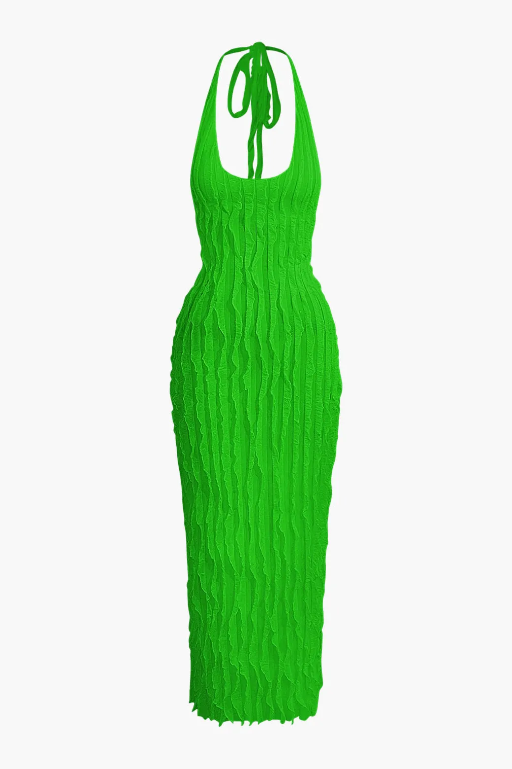 Sheer Ruffle Texture Halter Backless Maxi Dress
