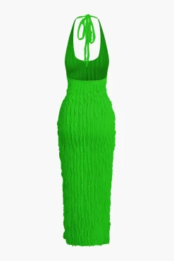 Sheer Ruffle Texture Halter Backless Maxi Dress