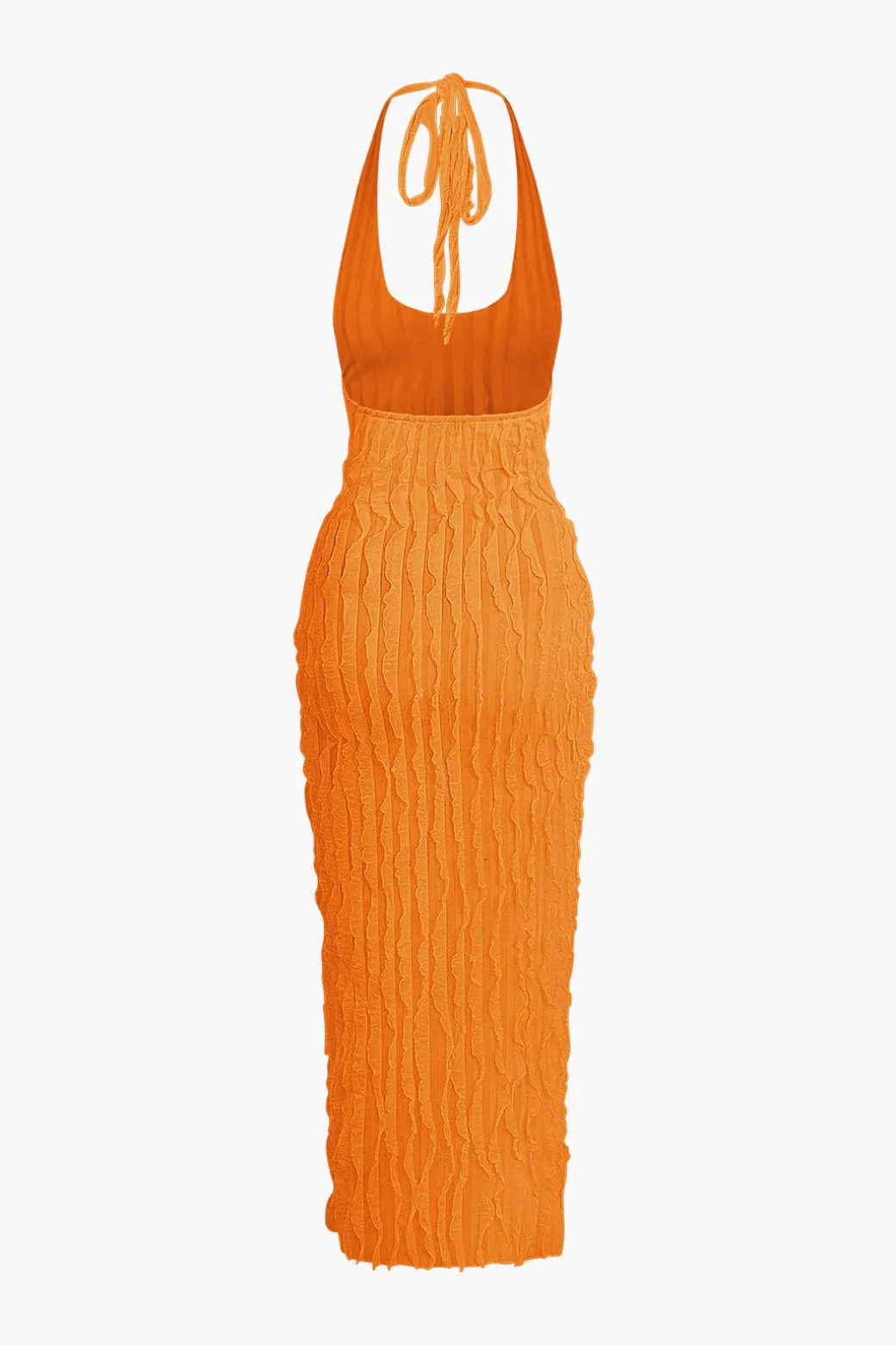 Sheer Ruffle Texture Halter Backless Maxi Dress