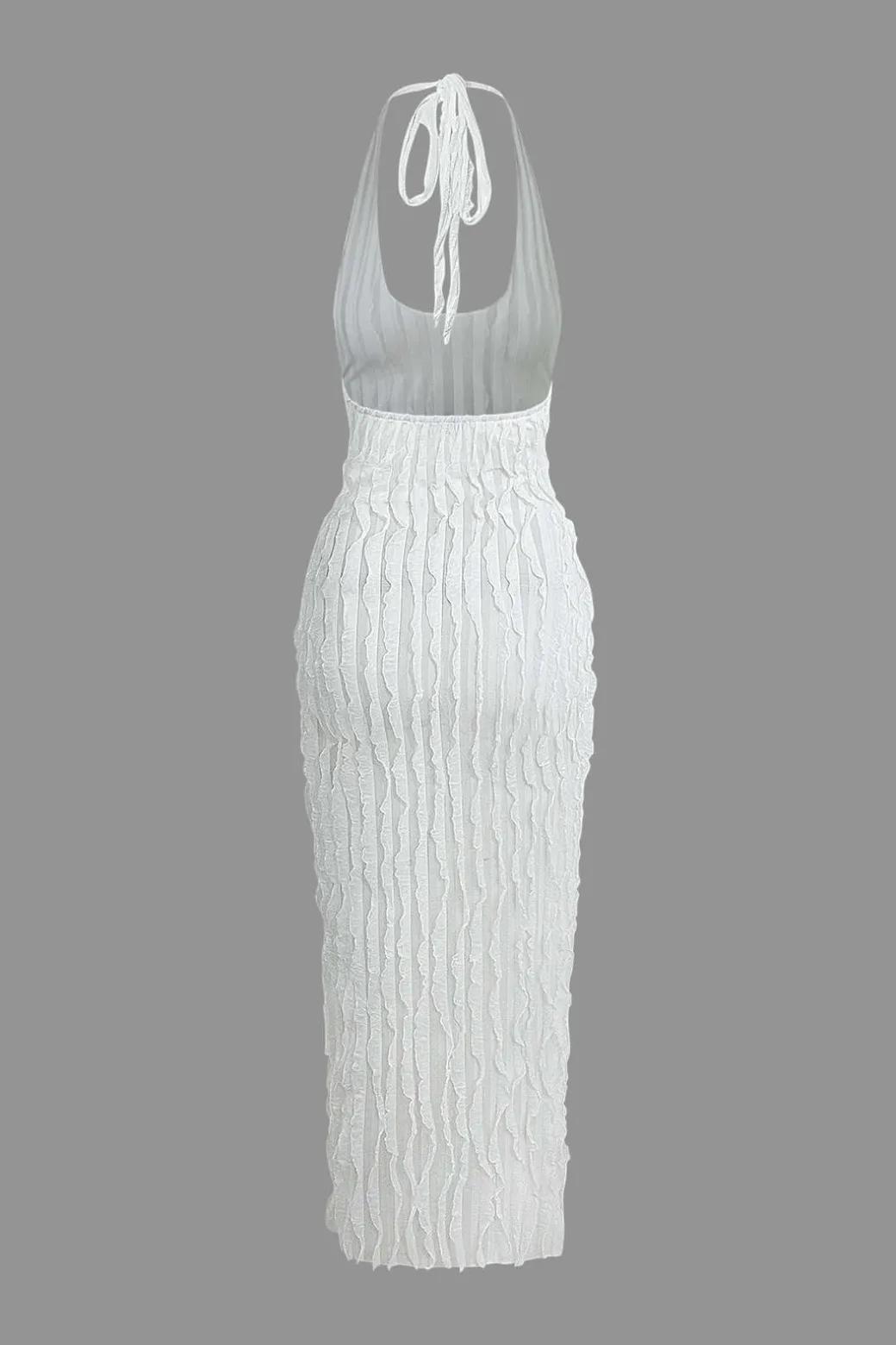 Sheer Ruffle Texture Halter Backless Maxi Dress
