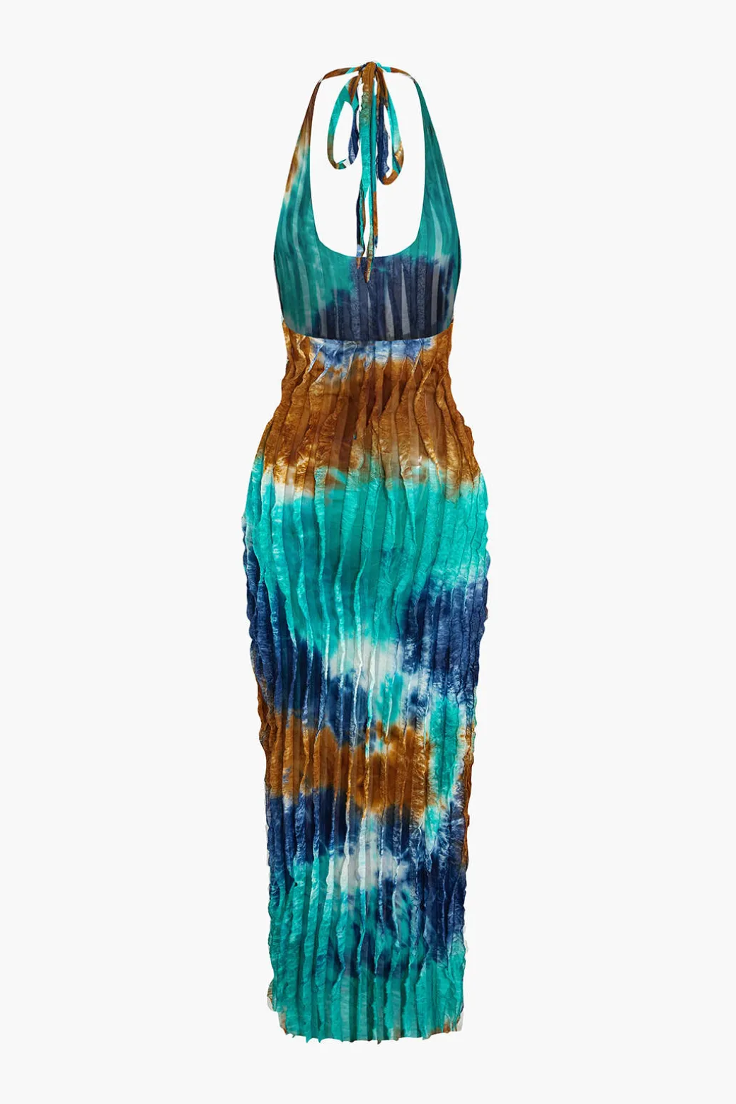 Sheer Ruffle Texture Halter Backless Maxi Dress