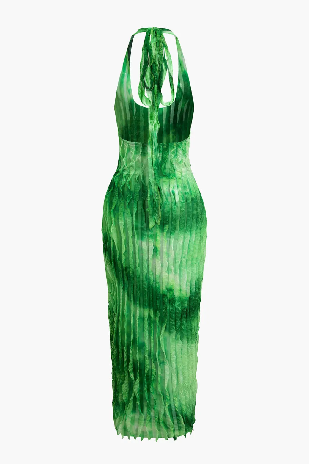 Sheer Ruffle Texture Halter Backless Maxi Dress