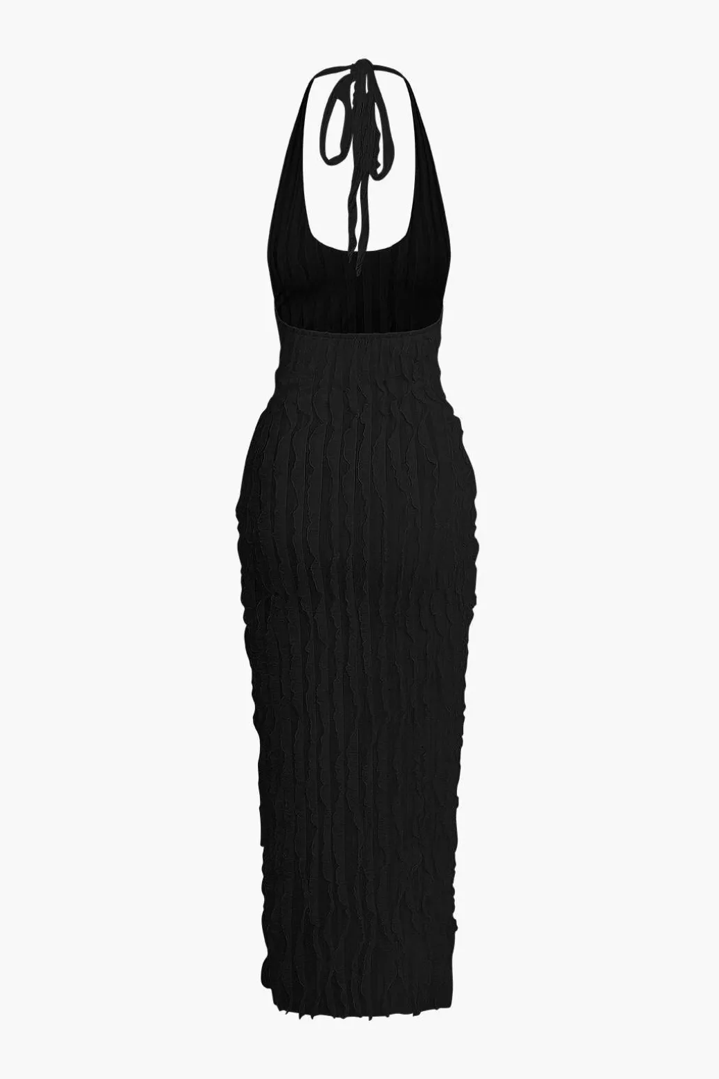 Sheer Ruffle Texture Halter Backless Maxi Dress