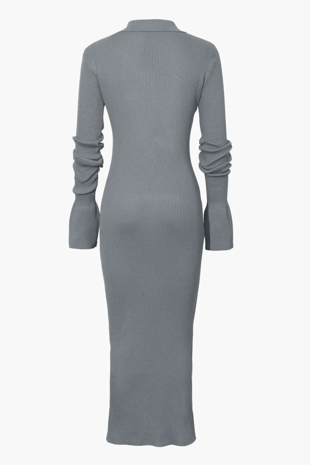 Shell Sleeve Ribbed Buttons Down Maxi Dress