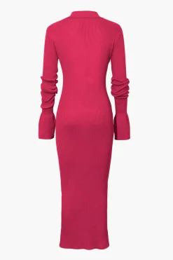 Shell Sleeve Ribbed Buttons Down Maxi Dress