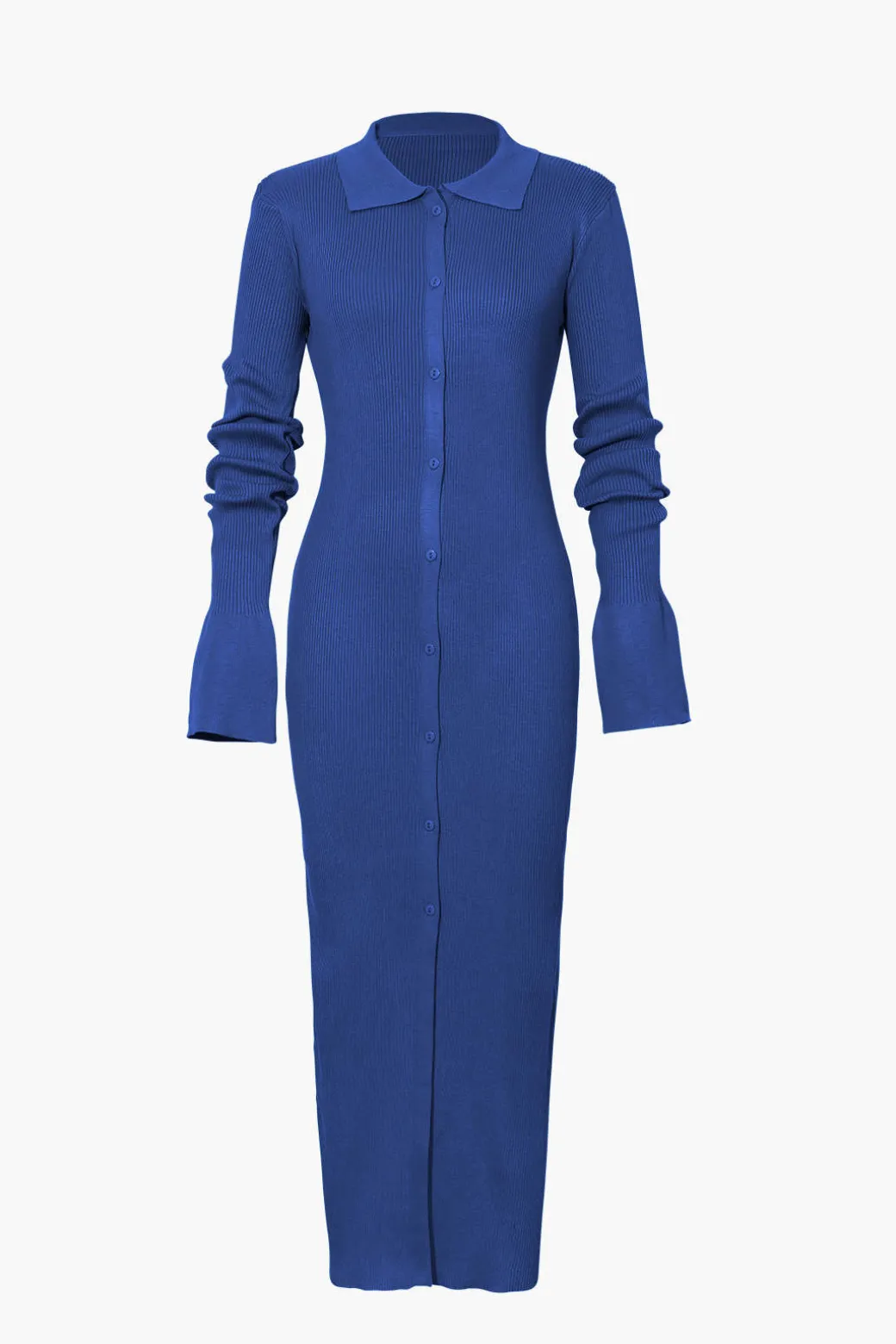 Shell Sleeve Ribbed Buttons Down Maxi Dress