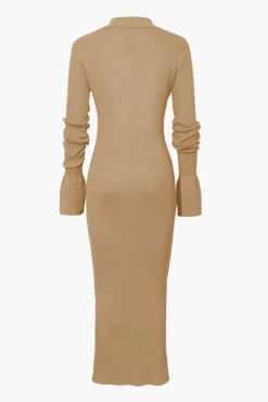 Shell Sleeve Ribbed Buttons Down Maxi Dress