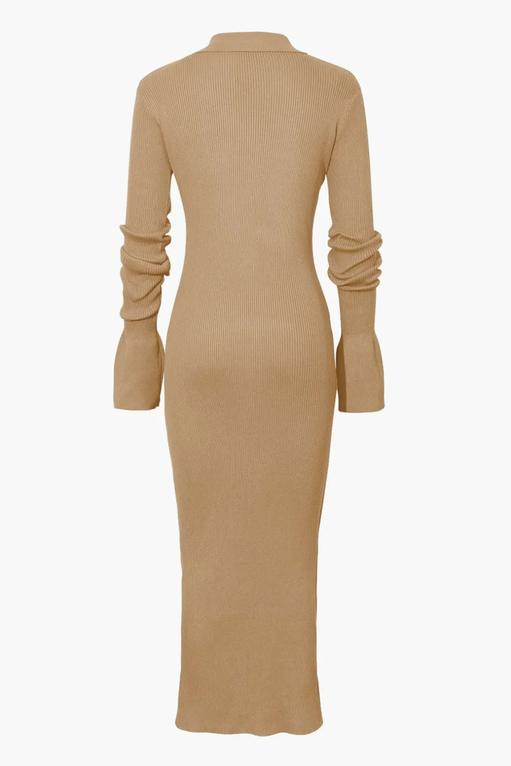 Shell Sleeve Ribbed Buttons Down Maxi Dress