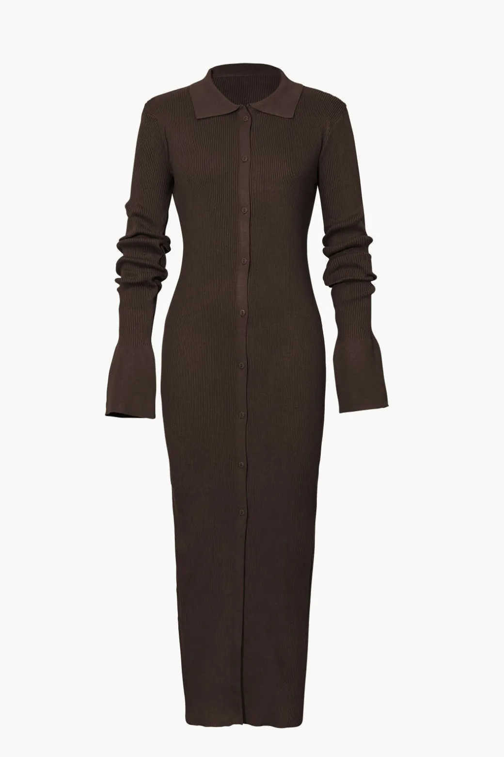 Shell Sleeve Ribbed Buttons Down Maxi Dress