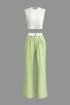 Sleeveless Top and Patchwork Loose Pants Set