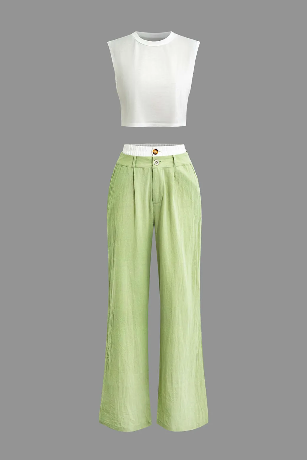 Sleeveless Top and Patchwork Loose Pants Set