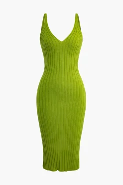Sleeveless V-Neck Knit Midi Dress