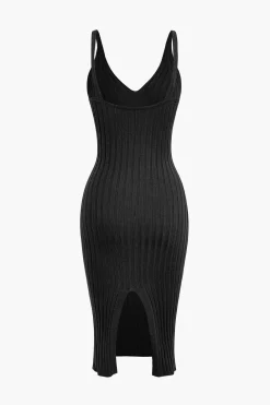 Sleeveless V-Neck Knit Midi Dress
