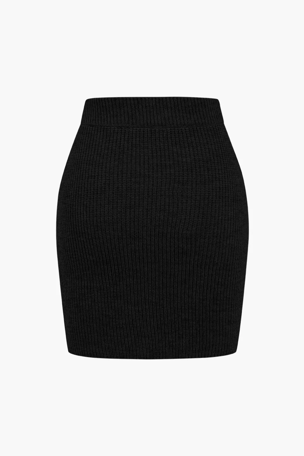 Solid Knit Button V-neck Top And Mini Skirt Set
