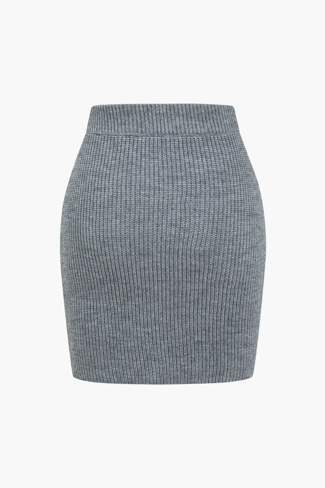 Solid Knit Button V-neck Top And Mini Skirt Set