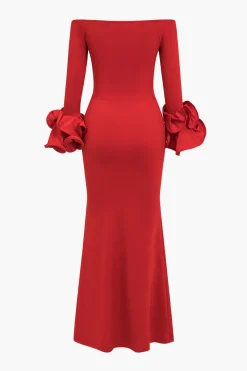 Solid Off Shoulder Side Slit Maxi Dress