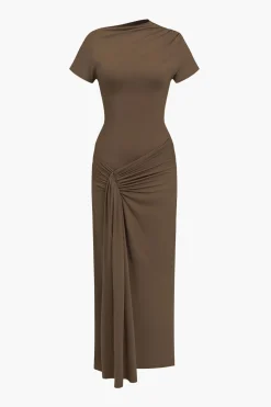 Solid Asymmetrical Knot Maxi Dress