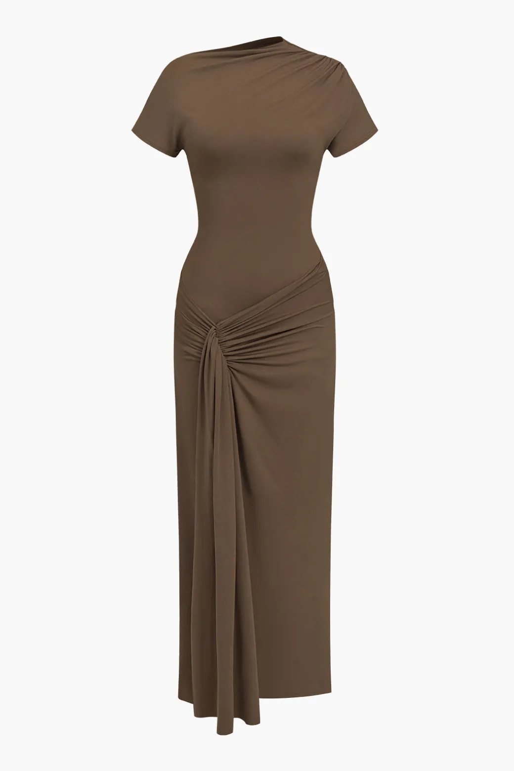 Solid Asymmetrical Knot Maxi Dress