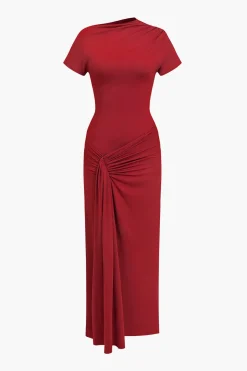 Solid Asymmetrical Knot Maxi Dress