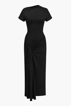 Solid Asymmetrical Knot Maxi Dress