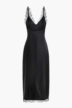 Solid Asymmetrical Lace V-Neck Maxi Dress