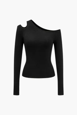 Solid Asymmetrical Long-Sleeve Top