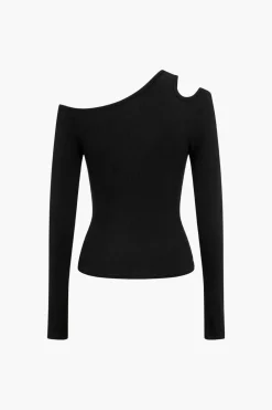 Solid Asymmetrical Long-Sleeve Top