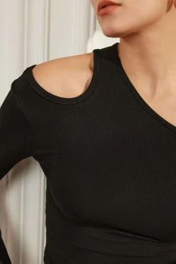 Solid Asymmetrical Long-Sleeve Top