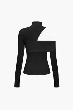 Solid Asymmetrical Long-Sleeve Top