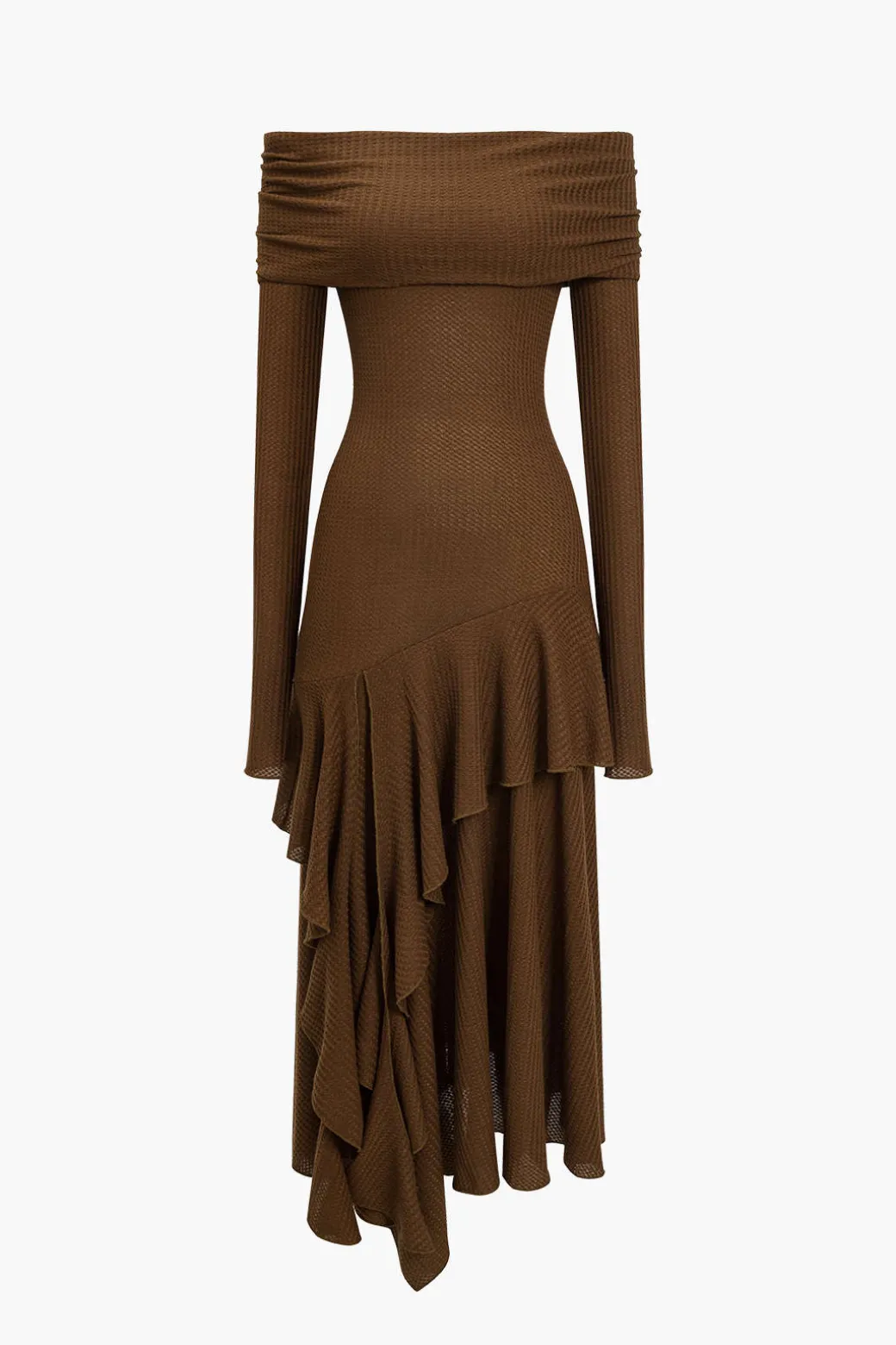 Solid Asymmetrical Off Shoulder Maxi Dress