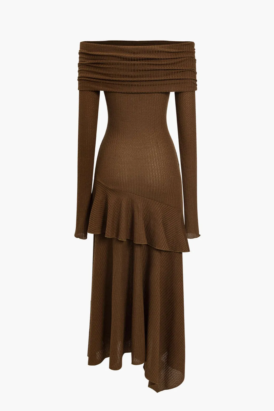 Solid Asymmetrical Off Shoulder Maxi Dress