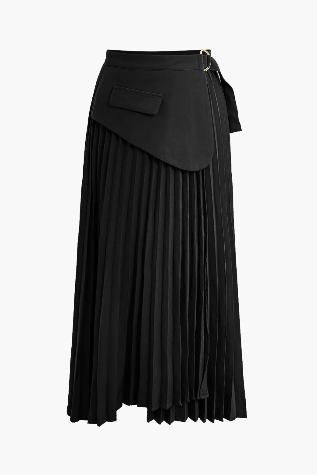 Solid Asymmetrical Pleated Skirt