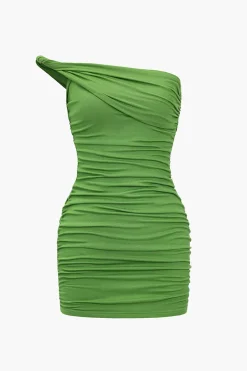 Solid Asymmetrical Ruched Mini Dress