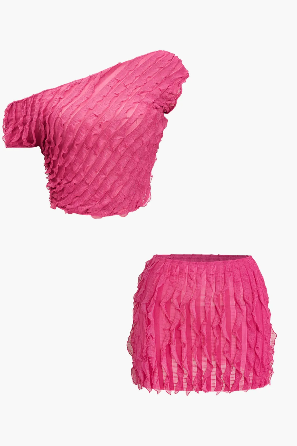 Solid Asymmetrical Ruffle Skirt Set