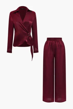Solid Asymmetrical Shirt And Trousers Set