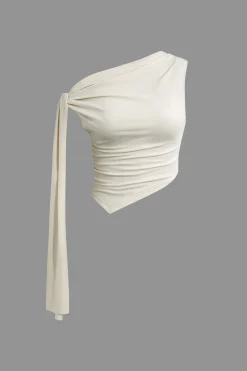 Solid Asymmetrical Top And Twist Slit Skirt Set