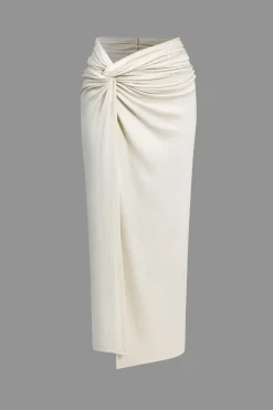 Solid Asymmetrical Top And Twist Slit Skirt Set
