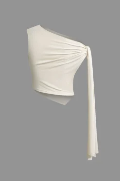 Solid Asymmetrical Top And Twist Slit Skirt Set