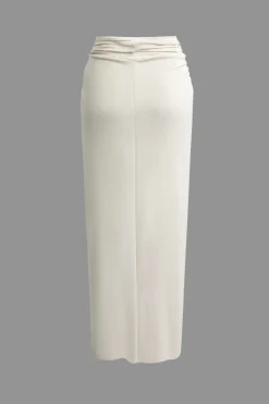 Solid Asymmetrical Top And Twist Slit Skirt Set
