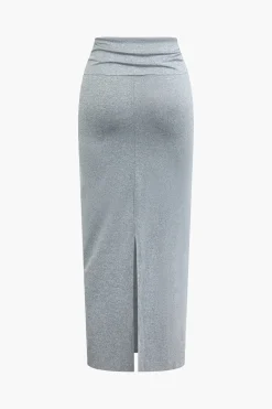 Solid Asymmetrical Twist Knot Top And Midi Skirt Set