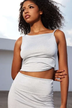 Solid Asymmetrical Twist Knot Top And Midi Skirt Set