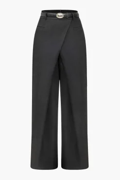 Solid Asymmetrical Wrap Belted Trousers